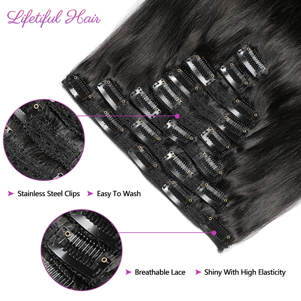 Clip in Hair Extension Human Hair Straight Human Hair Clip in Extensions Black Women Invisible Seamless Clip Natural Humain Hair