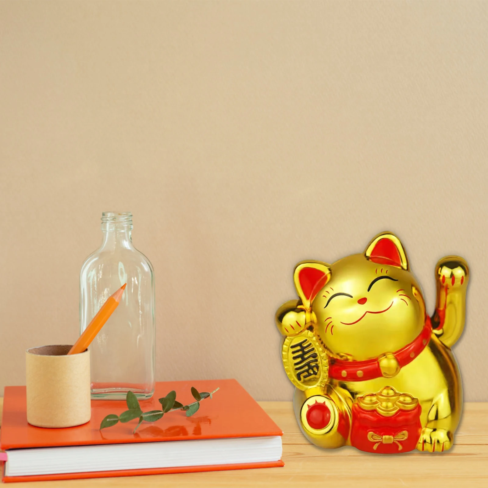 Solar Fortune Cat Ornament Automatic Waving Lucky Cat Car Decoration Cake Baking Decoration Automatic Hand Waving Fortune Cat