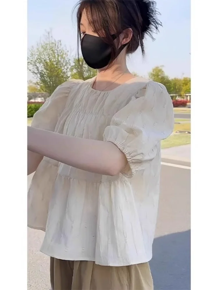 

Design Sensation Small ence Chiffon Bubble Sve ort Sve Женский irt Summer New Sle Belly Cover Faionable You...
