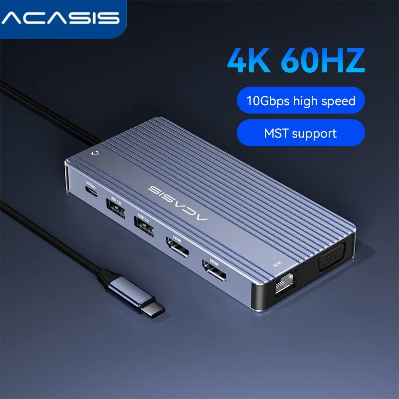 

Адаптер Acasis 14-в-1 USB C.Hub — 4K при 60 Гц HDMI, 100 Вт, зарядка PD, 10 Гбит/с, USB 3,1, 1000 м/с, локальная сеть, 3-портовый USB для Mac/Windows