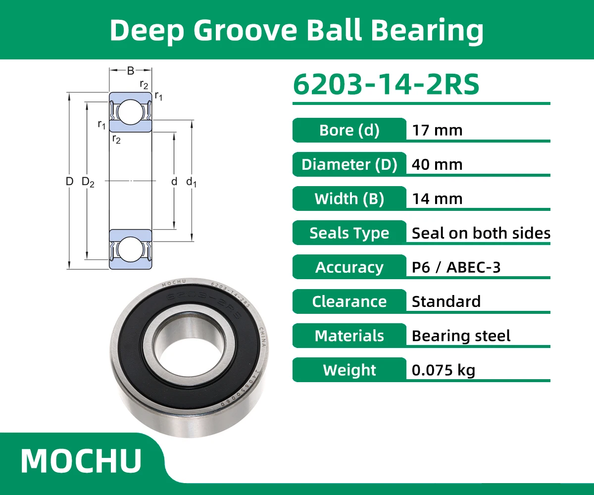 1pcs 6203-14RS 6203-14-2RS 17x40x14 MOCHU Bearing