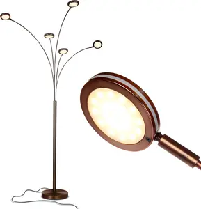 5-Arm Adjustable Arc Floor Lamp with Rotating LED Lights for Living Room and Bedroom - Bronze