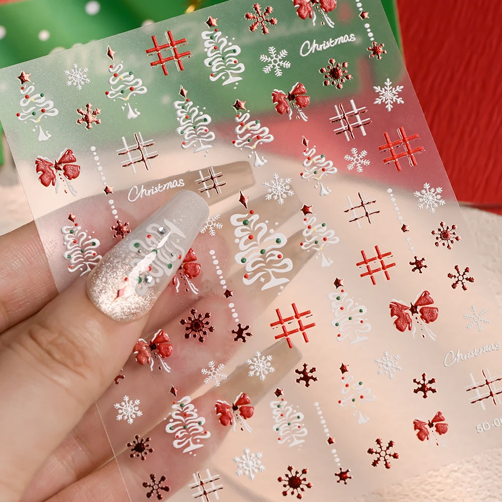 5D Christmas Tree Santa Claus Snowflakes Cartoon Cute Bear Gingerbread Man Apple Wreath Snow House Winter Nail Art Sticker Decal