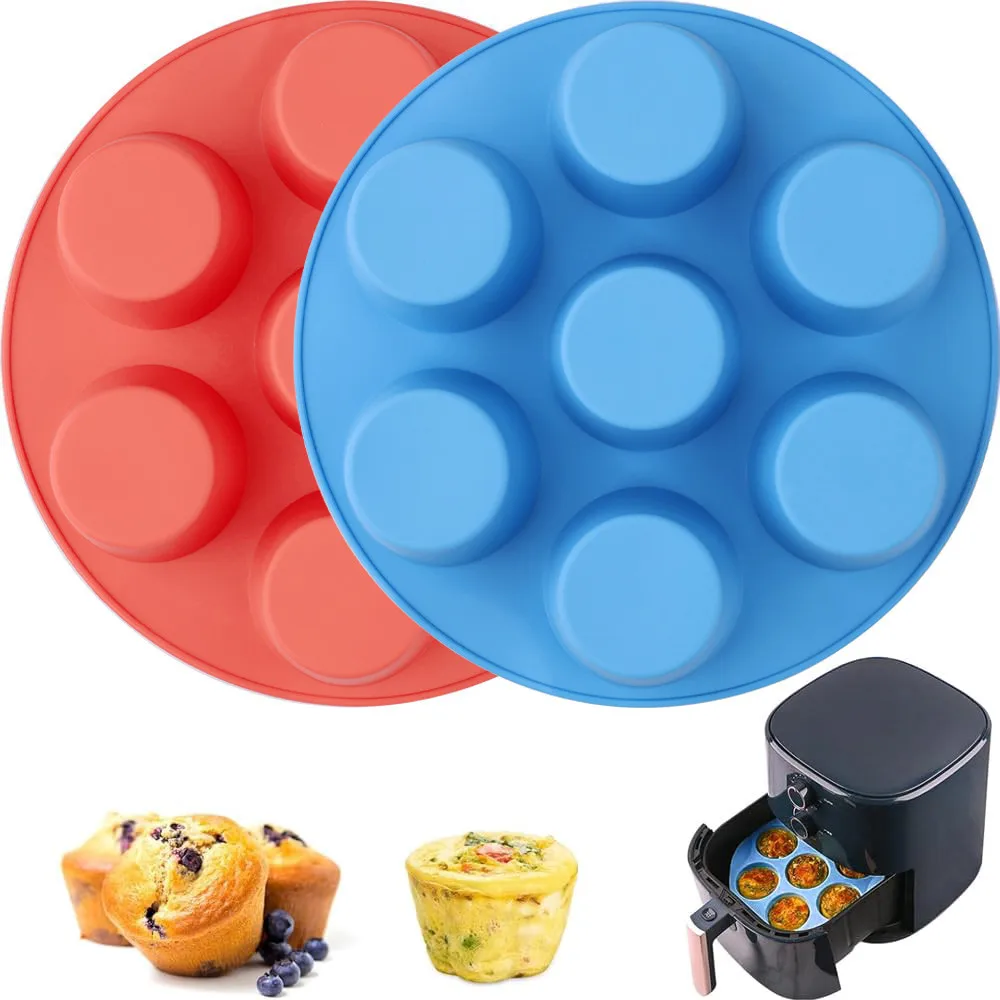 Silikon-Eierformen für Heißluftfritteuse, 7-teilige Antihaft-Silikon-Eierformen, BPA-freie Cupcake-Form für Heißluftfritteuse, Cupcake, Backen