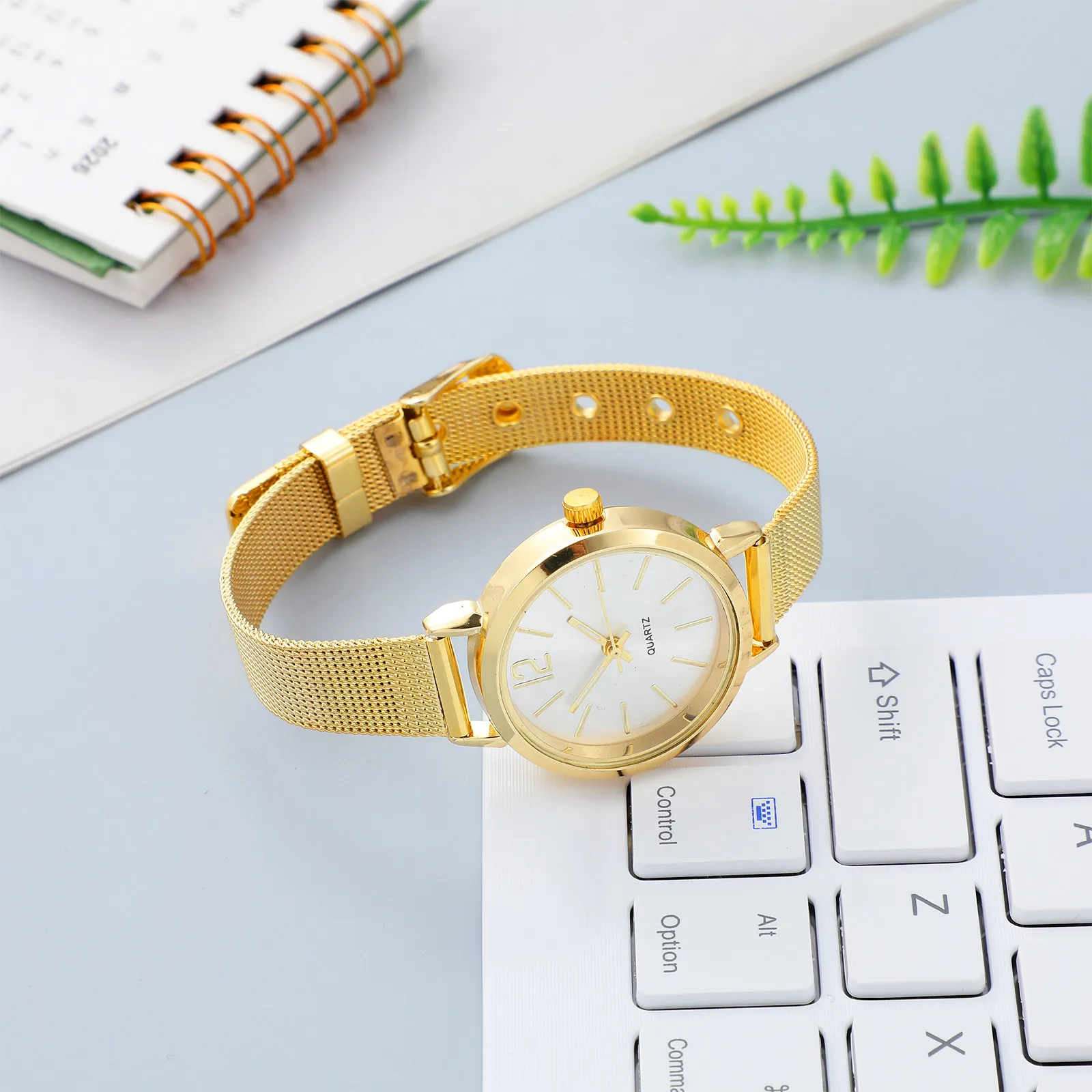 

Элегантные женские кварцевые наручные часы с золотым сетчатым браслетом, точный механизм, идеально подходят для Дня матери, годовщины свадьбы