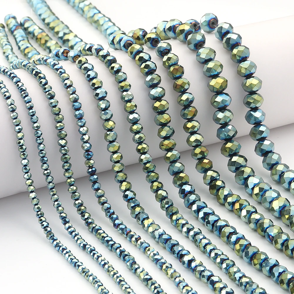 1 Strand Electroplated Green AB Faceted Crystal Glass Beads Rondelle Loose Spacer Beads for DIY Bracelet Necklace Jewelry Making