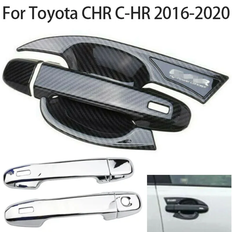 

For Toyota CHR C-HR 2016-2020 Car Door Handles Bowl Covers Overlays Protection Catch Cap Sticker Silver/Carbon Fiber Style