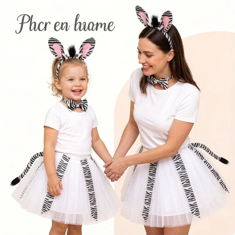 

Zebra Striped Fluffy Tutu Skirt Set Family Matching Outfit Holiday Birthday Party Stage Cosplay Carnival Performance Costume