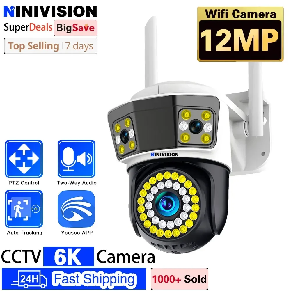 

Three Screen 6K 12MP WIFI IP Outdoor Camera Motion Tracking PTZ Video CCTV Camera Three Lens Waterproof Security Yoosee APP Cam