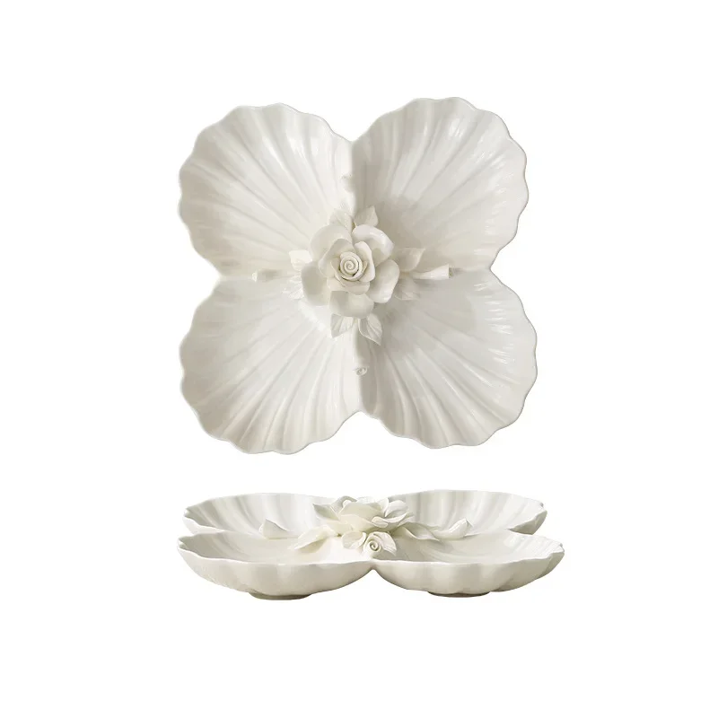 

European handmade relief hand-pinched flower fruit plate cake snack plate ceramic household restaurant dried fruit