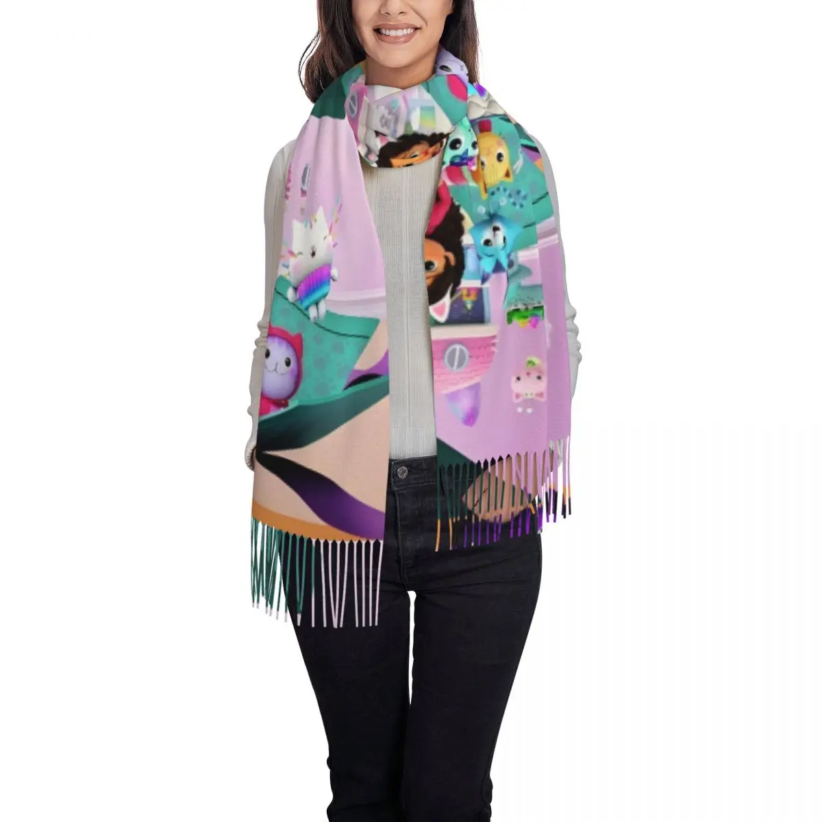 ギャビーズドールハウス スカーフ ラップ レディース ロング 冬 秋 暖かい タッセル ショール ユニセックス ギャビー猫 スカーフ