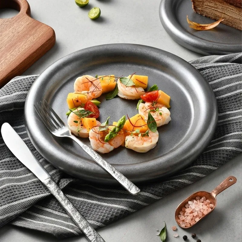 Ceramic Western Dining Steak Plate Restaurant Hotel Round Main Course Dessert Cuisine Sushi Plating Kitchen Cooking Dinner Plate