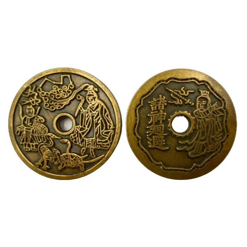 6.5cm diameter brass with Bagua the twelve zodiac signs, featuring a turtle and crane design, is a collectible coin