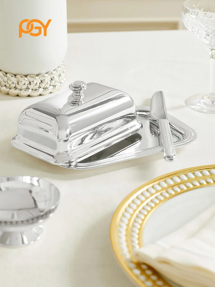 

Luxury Stainless Steel Butter Dish with Lid, Retro Butter Tray for Countertop, Butter Container for Home Decor, Kitchen