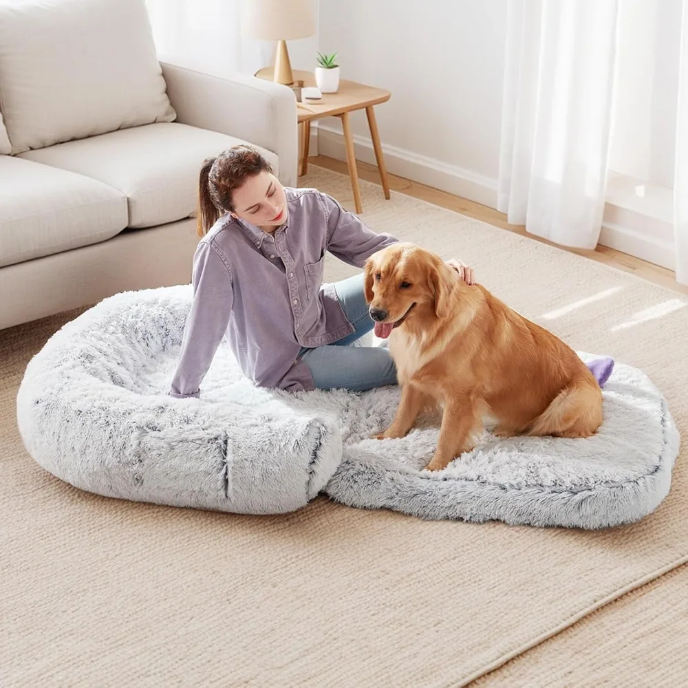 

Foldable Human Dog Bed for People Adult, Memory Foam Dog Bed for Humans, Faux Fur Orthopedic Human Sized Pet Beds with Waterpro