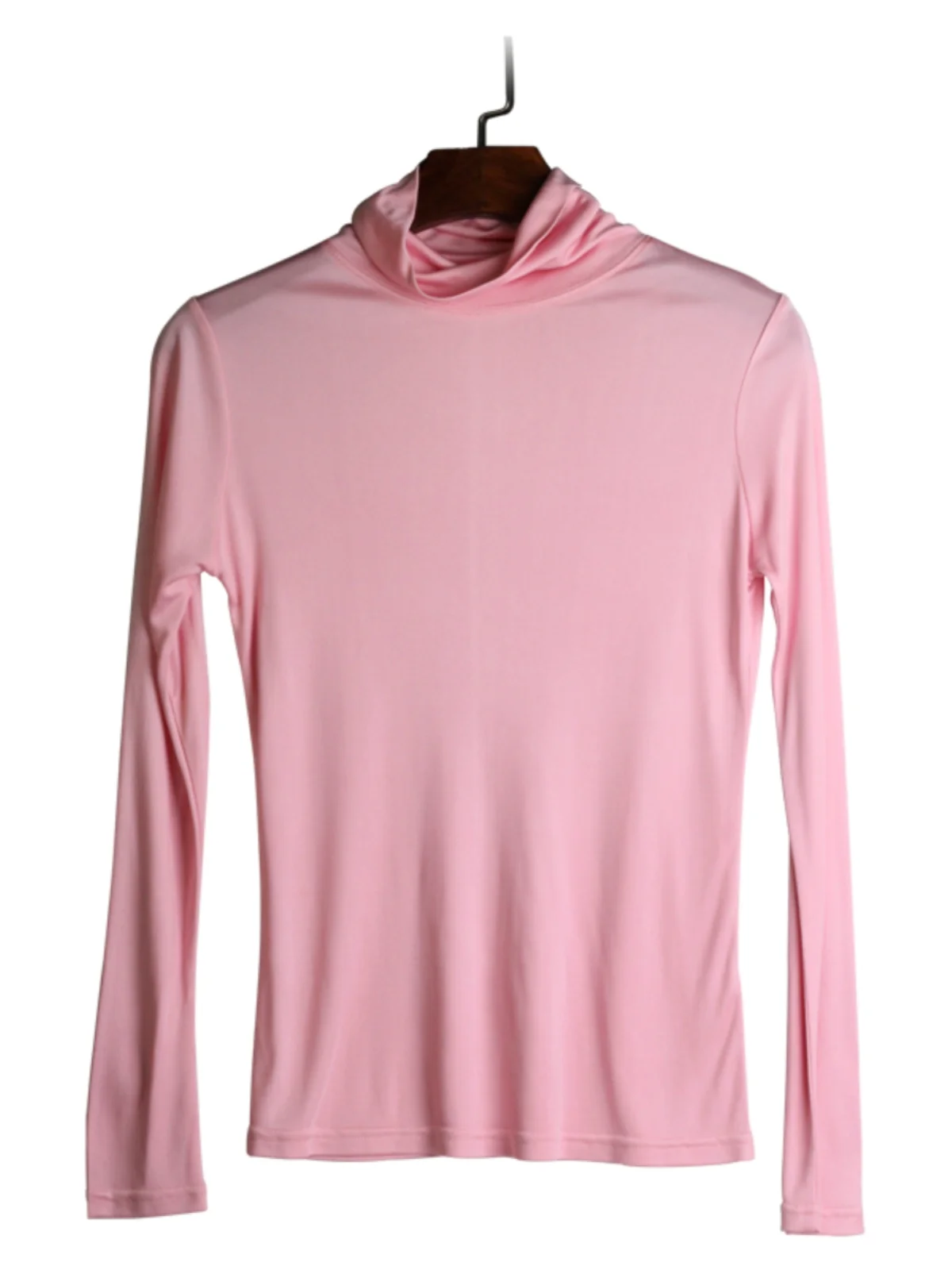 Silk High Ne Base irt Women Long Sve T-irt  Silk Overhead Knitted Large Size Women's Top Commute Sle Simpl...