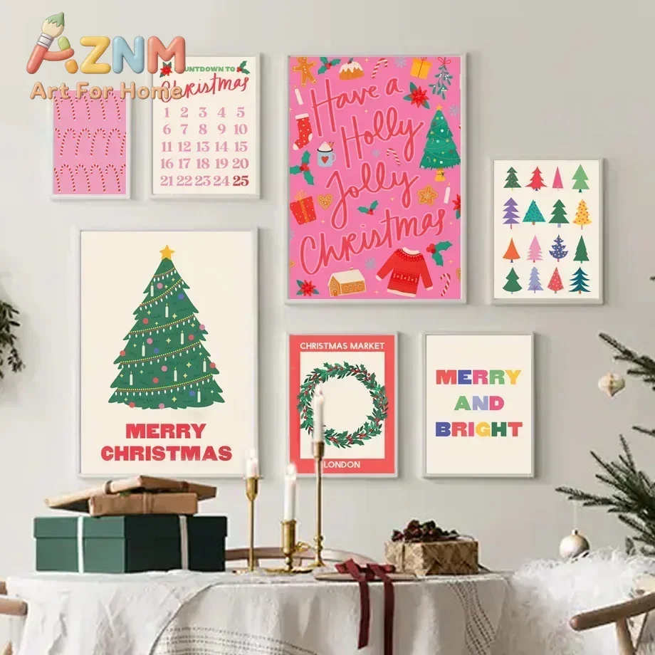 Christmas Tree Flower Market Menology Candy Gallery Wall Art Canvas Painting Posters And Prints Pictures For Living Room Deco