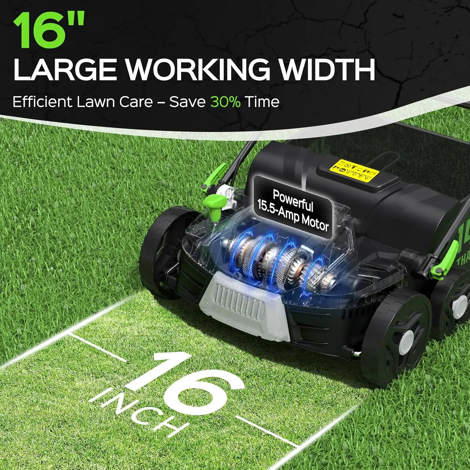 16-Inch 15.5 Amp 2-in-1 Electric Dethatcher and Scarifier with 14.5-Gallon Removable Thatch Collection Bag, Lawn Dethatcher with