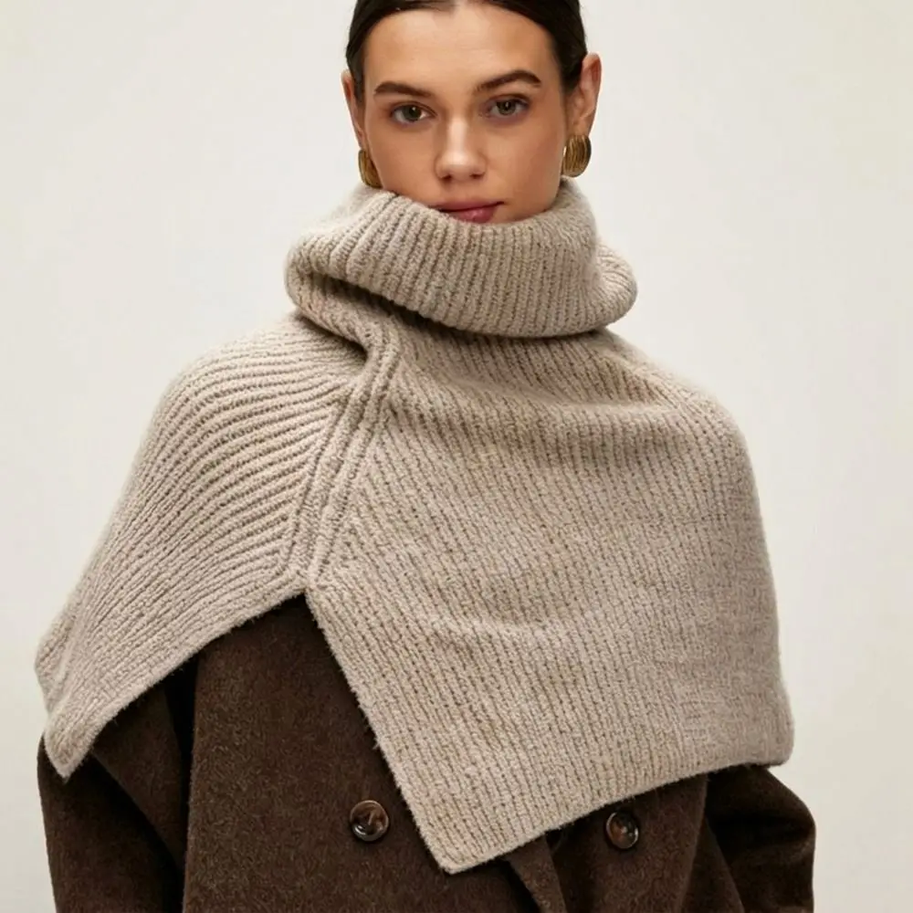 Einfacher Rollkragen-Strickpullover, warmer Damen-Umhang, dicker Damen-Winterschal, Studentenmodell – Detail 5