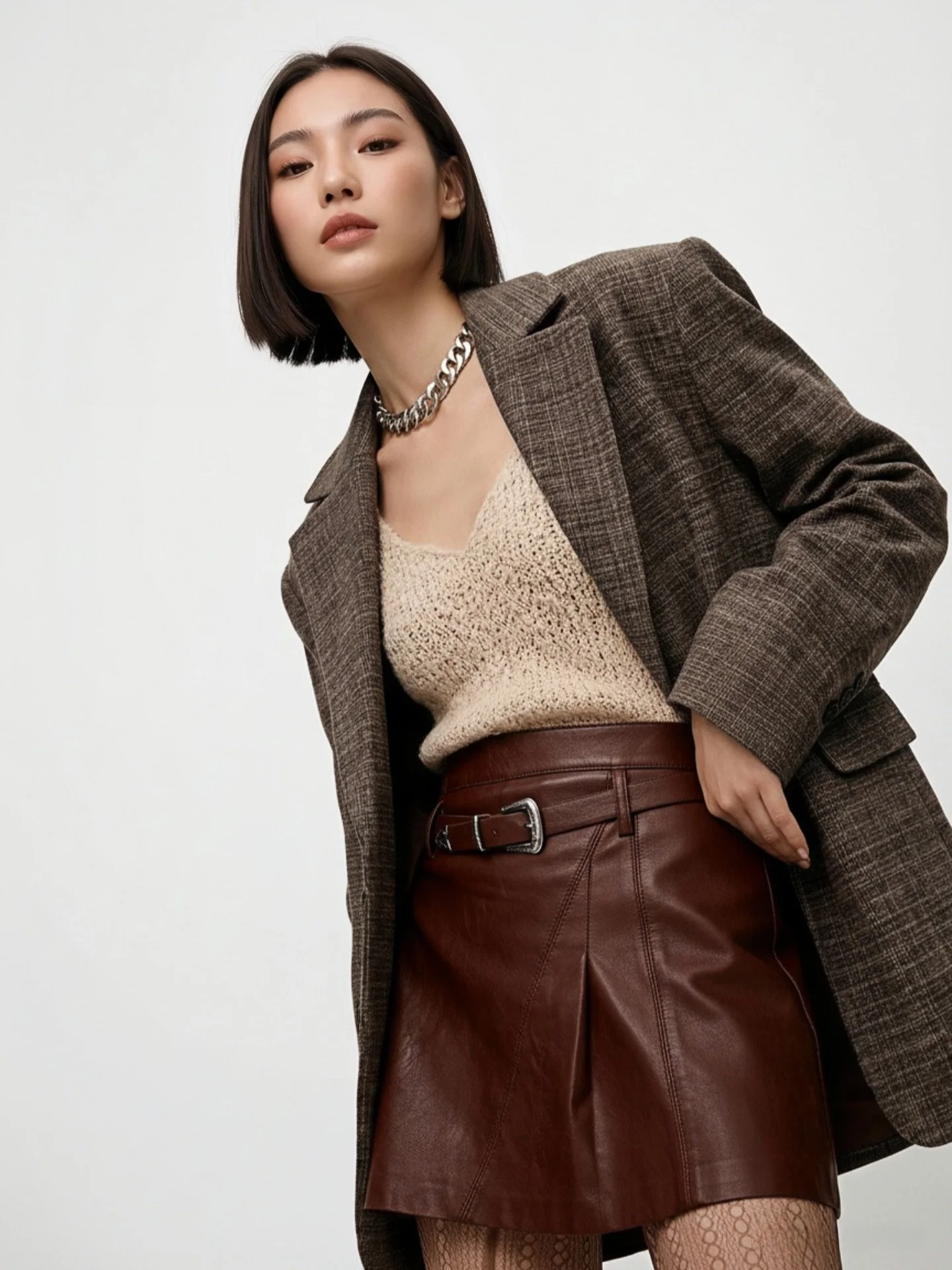 

BW Loose Women's Suit Jaet oulder Pad Wide oulder Plaid T Coat Casual Sle Long Sve Pure Cotton Spring Faion