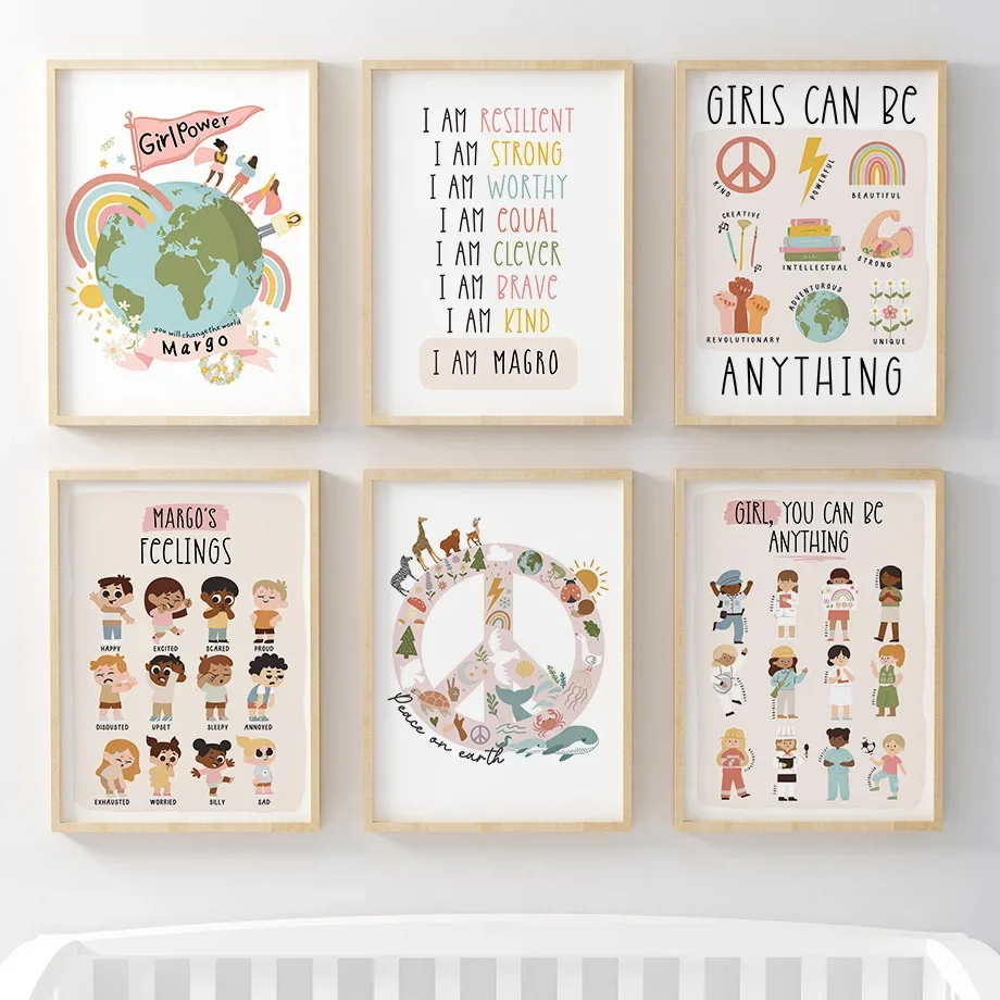 Cartoon Girl Power Peace Pigeon Feminism Quotes Wall Art Nordic Posters Pictures Kids Room Decor Nursery Canvas Prints Painting