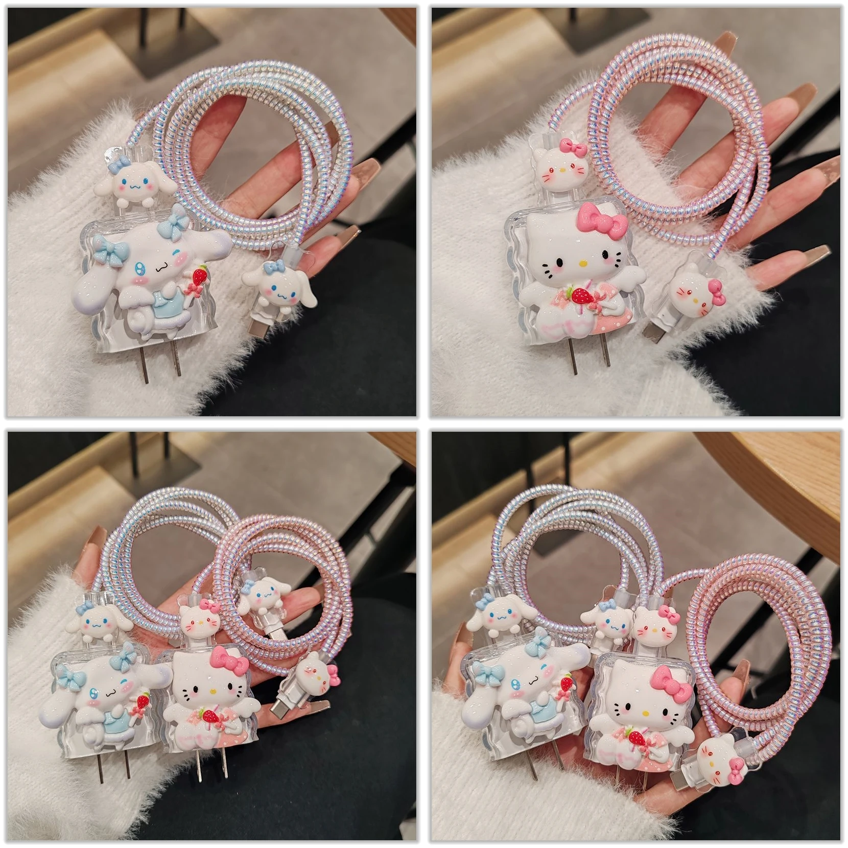 Kawaii Cinnamoroll Kittycat 3D Cartoon Charging Cable Protector for Iphones Cute 20W Usb Charger Cord Management Cable Organizer