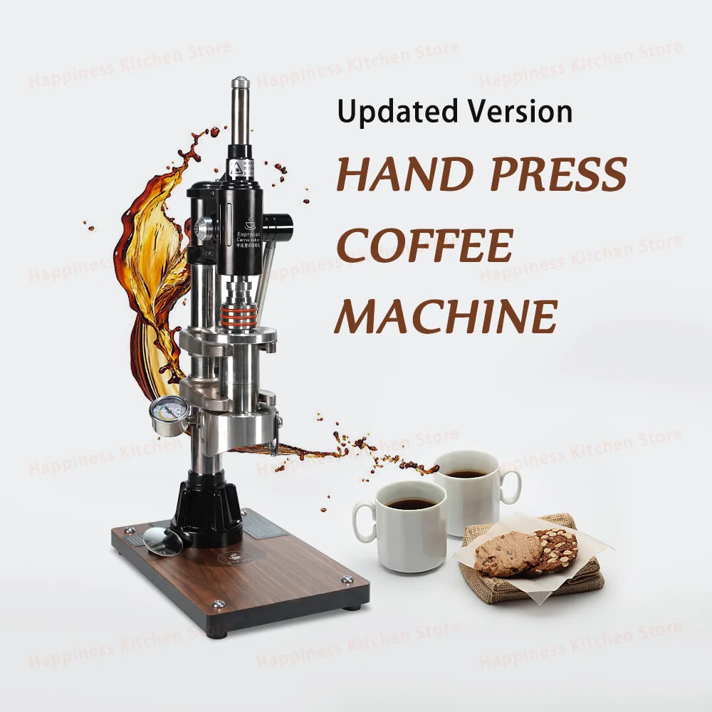 

Hand Camping Coffee Maker Stainless Steel Manual Espresso Coffee Machine Portafilter 58mm Wood Base Outdoors Italian Coffee