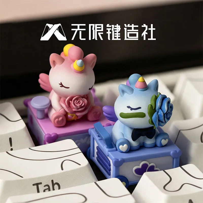 Lobo Unicorn Rose Couple Keycap Cute Custom Esc Replaceable Keyboard Decoration Key Cap For Mechanical Keyboard Valentine Gift