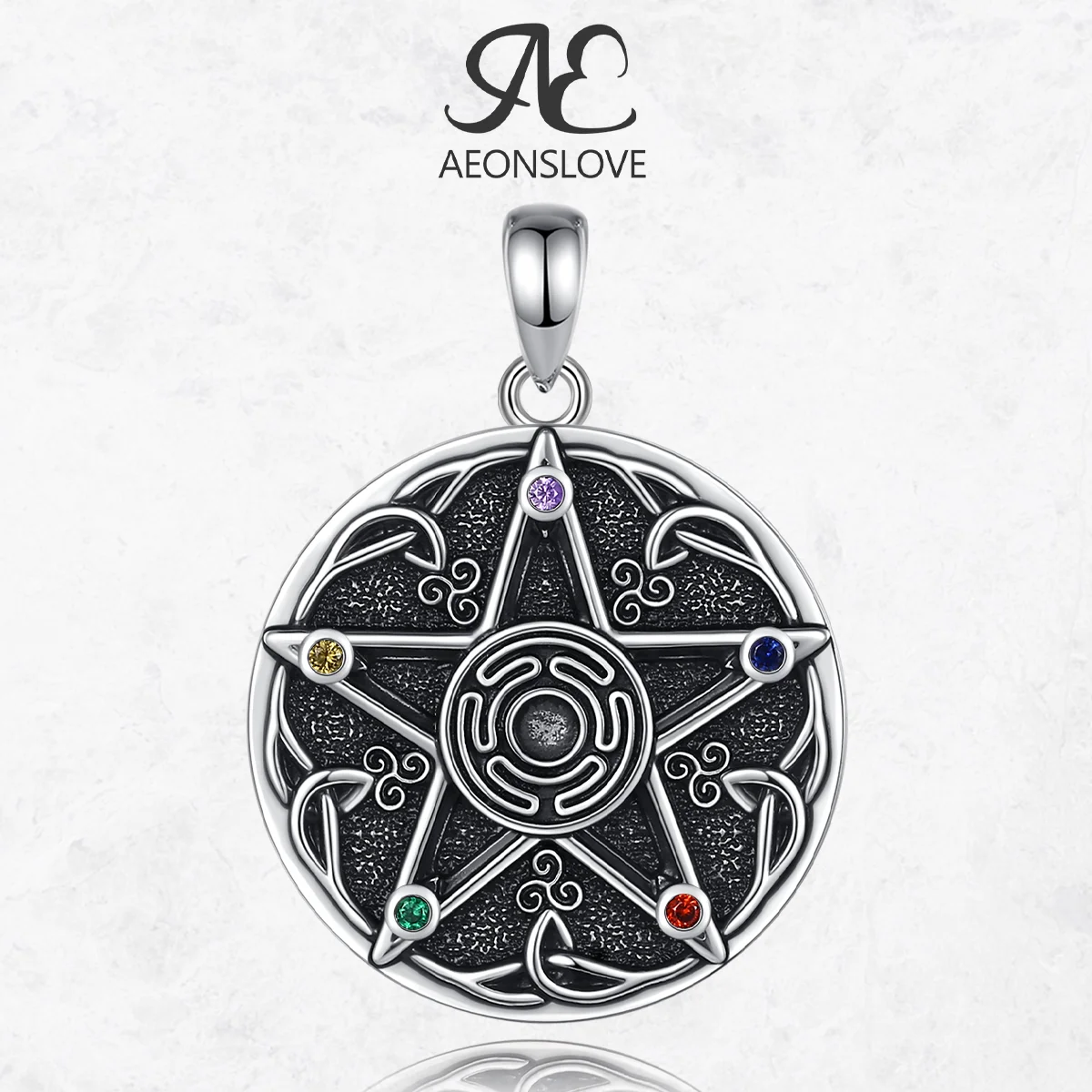

AEONSLOVE 925 Sterling Silver Wicca Pentagram Necklace CZ Hecate Wheel Pendant Spiritual Amulet Pagan Jewelry Gift for Men Women
