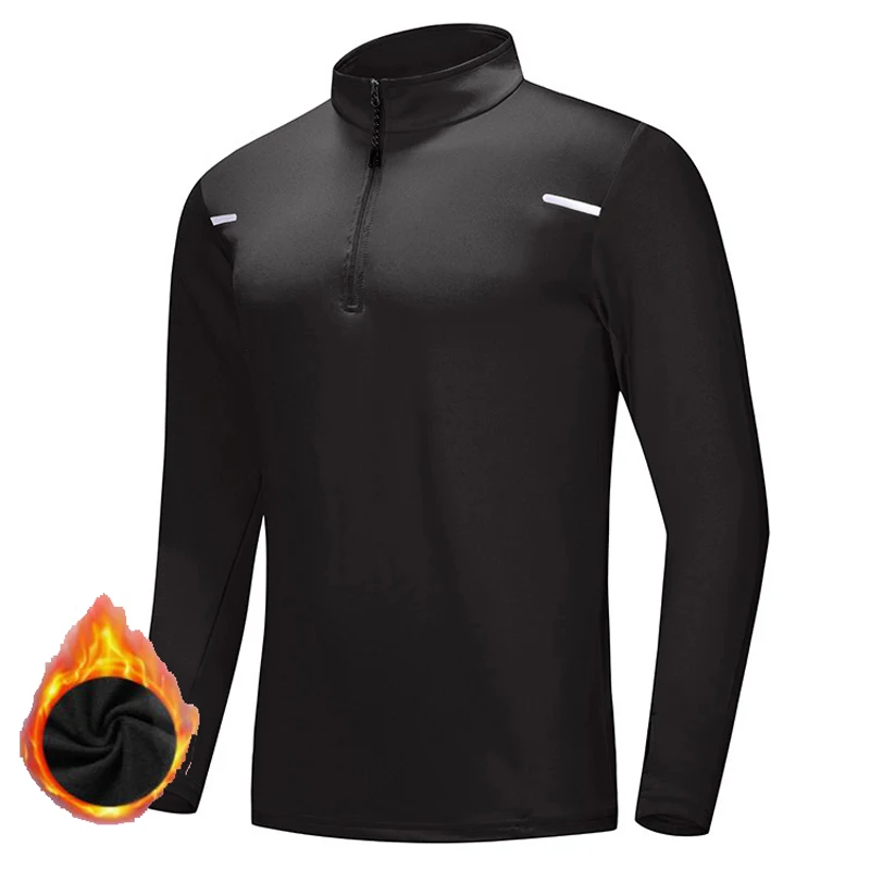 Long sleeved Warm Fleece T-shirts for Men 2023 Winter Half Zip Pullovers Men Breathable Running Fitness Sports Tops Tees Men