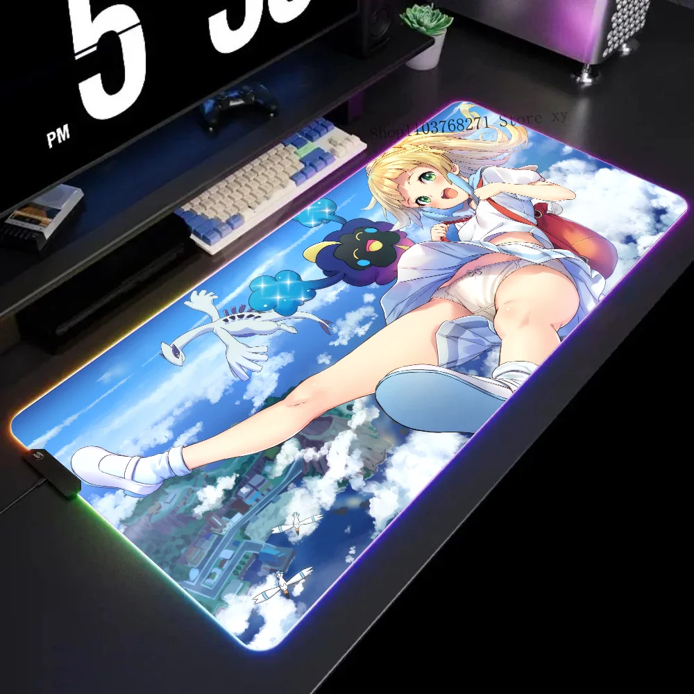 P-Pokemon Lillie Battle Mousepad XXL RGB Gaming Mouse Pads HD Gamer Accessories Large LED