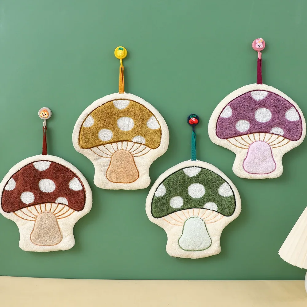 Quick-Dry Mushroom Theme Hand Towel Coral Fleece Thickened Toilet Handkerchief Comfort Soft Bathroom Kerchief Kitchen Home
