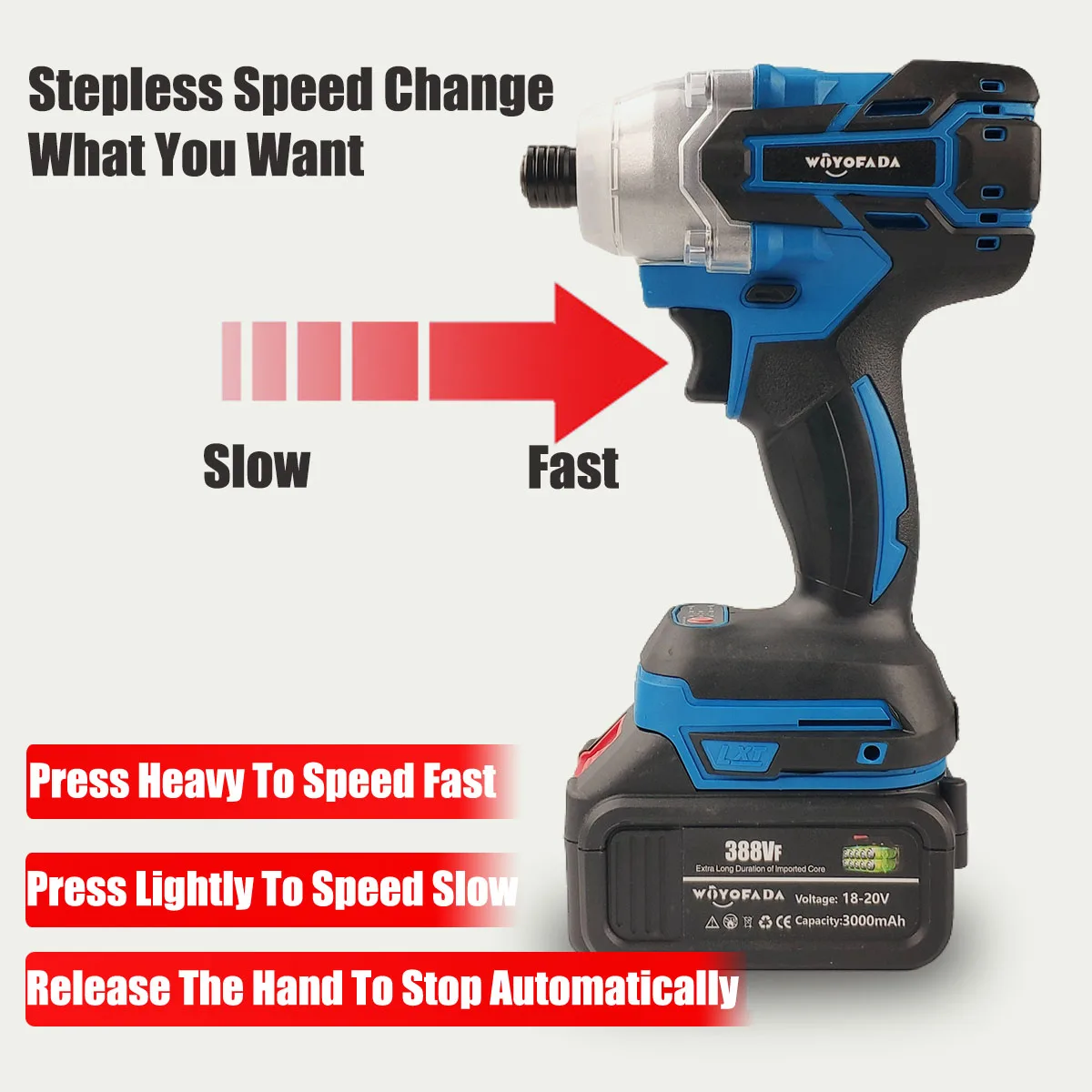 WOYOFADA 18V Cordless Electric Screwdriver Speed Brushless Impact Wrench Rechargable Drill Driver LED Light For Makita Battery