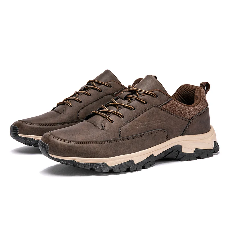 High-end Genuine Leather Men Lightweight Anti-skid Jogging Shoes Outdoor Casual Walking Sneakers Hiking Trainers Plus Size 46 47