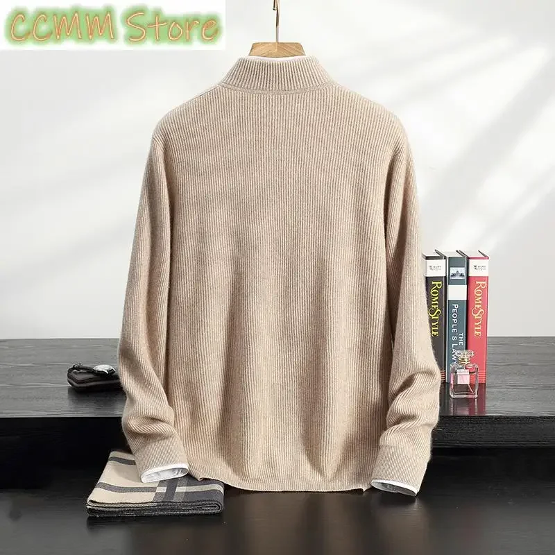 High-end Autumn Winter Men Cashmere Sweater Thick Zipper Cardigan Smart Casual Soft Warm Cashmere Knitted Sweater Coat Top