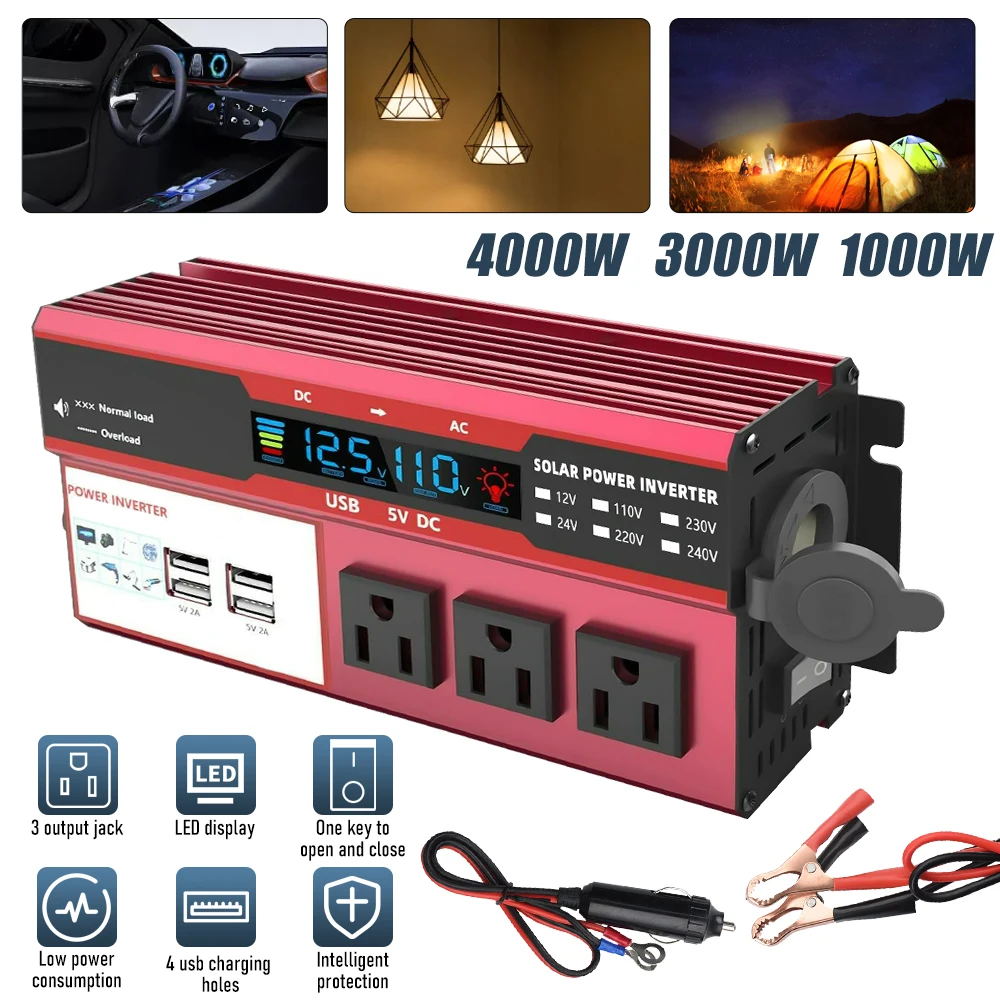 

4000W Pure Sine Wave Inverter DC 12V to AC 110V Pure Sine Wave Solar Converter LCD Car Power Inverter 1000W 3000W Power Supply