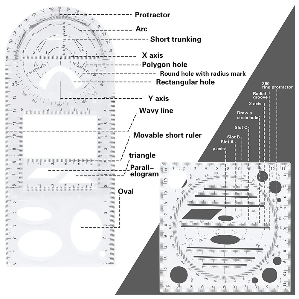 

Многофункциональная геометрическая линейка, вращающаяся круглая сложная линейка, инструмент для быстрой измерения, шаблон для рисования, набор линеек