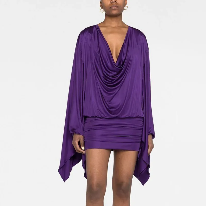 Robe en Satin à col pivotant, Mini robe de soirée, vêtements d'automne pour femmes, tenues de luxe, Sexy, moulante, plissée, 2025