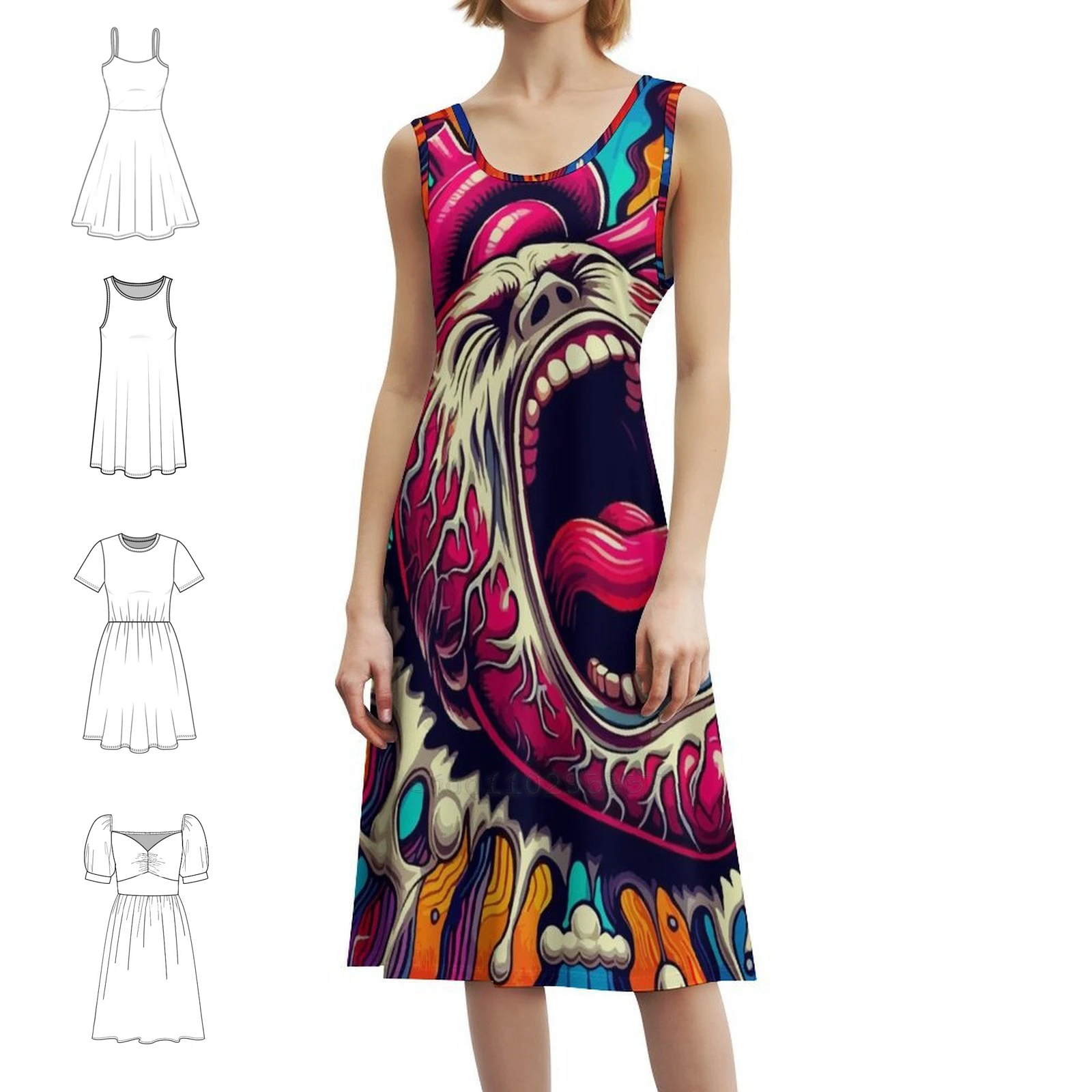 فستان The Heart That Screams للسيدات على طراز الهيب هوب ملابس الشارع مطبوعة برسومات جرافيكية للحفلات والنوادي على شكل قلب مكسور مفتوح الفم للنساء #1