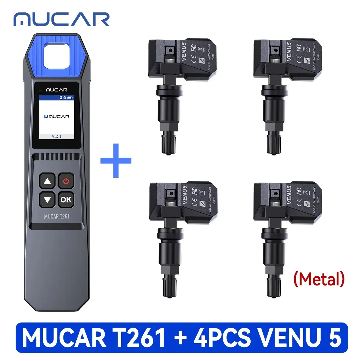 MUCAR VENU 5 Bandenprogrammeringsdrukmonitor-tester sensor 433 315MHz TPMS sensor 2-in-1 bandenreparatiegereedschap scanner 4 stuks metaal