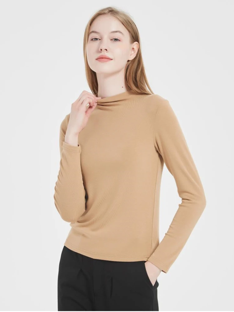 

2024 New In Autumn and Winter Thermal Underwear Women Piled Collar Solid Long Sleeve Slim Wear Thermal Tops Women Clothing