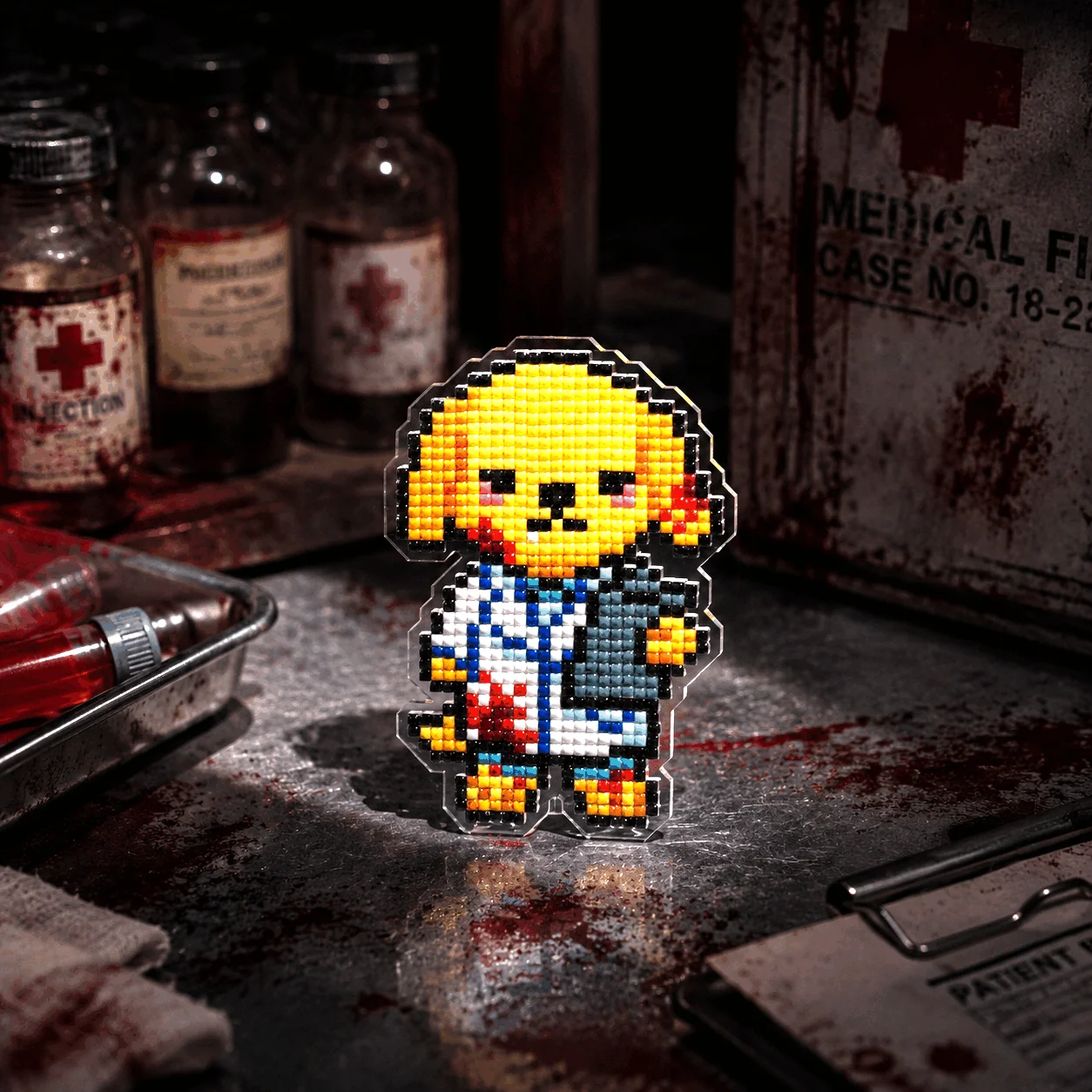 Black Paw Hospital Blood Diagnosis Puppy Diamond Art Standee, Gothic Creepy Cute Pixel Square Drill DIY Desktop Decor Ornament