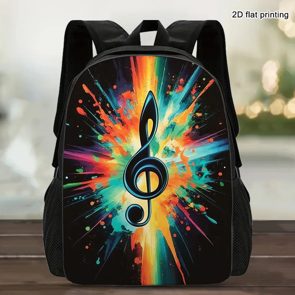 

1 stylish color music note printed backpack - large capacity lightweight bag with adjustable shoulder straps and side pockets