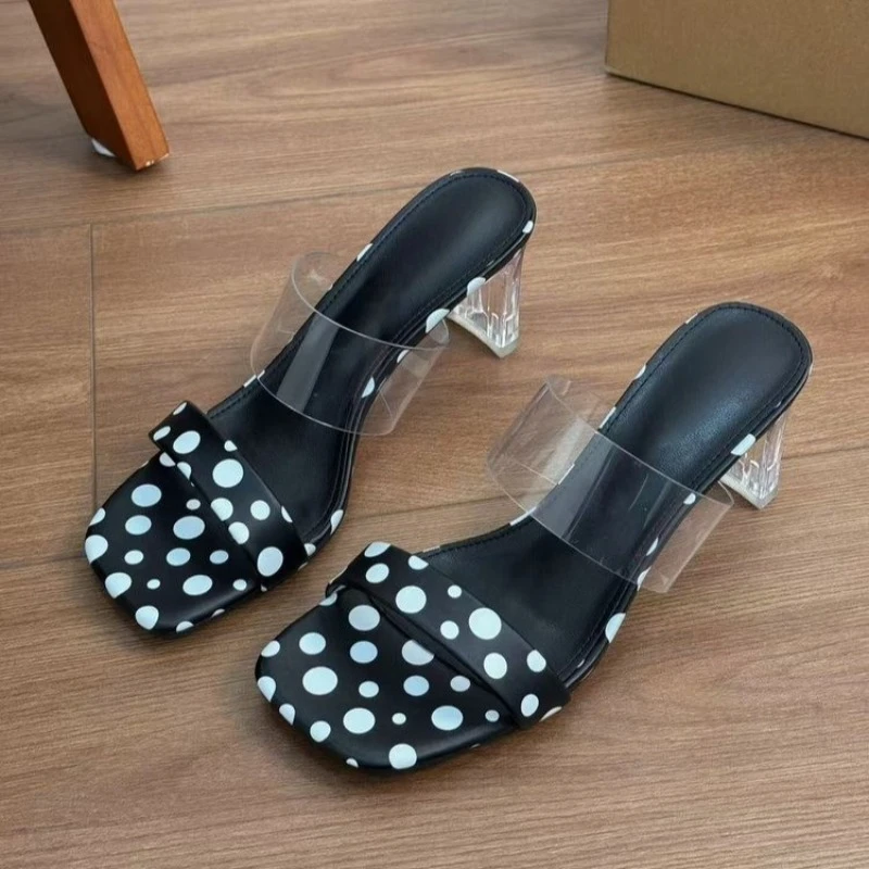

Women's Summer Outer 2026 New Transparent One Word Strap Fairy Style Chunky Heel Sandals