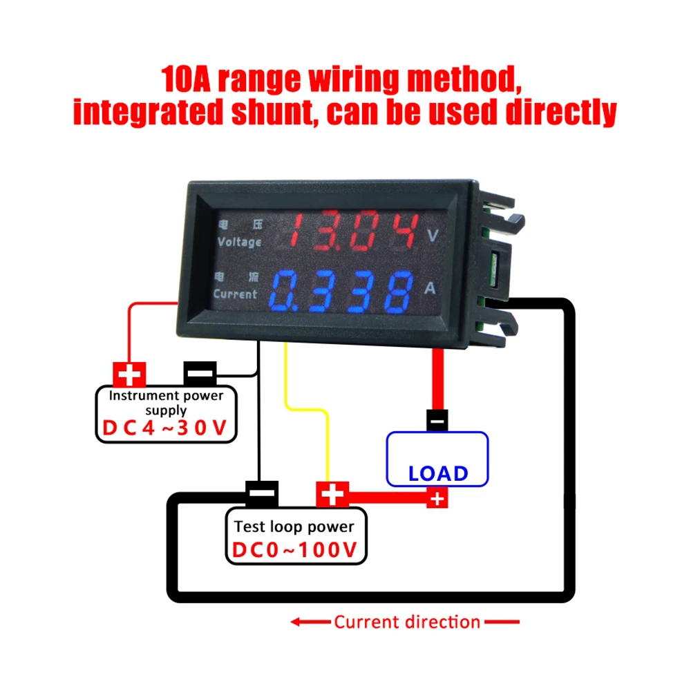 M4430 DC 0-100V 10A Electronic Digital Voltmeter Ammeter Red Blue LED Display Voltage Current Meters Tester Detector