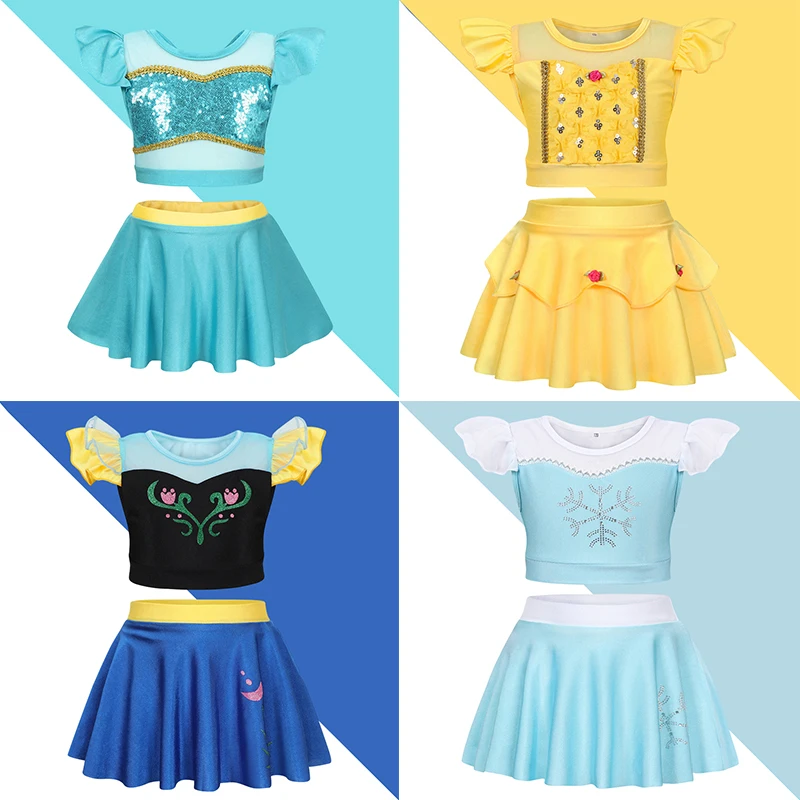 

Купальник с рюшами для девочек, купальник Эльзы и Анны, очаровательный Рапунцель, отдельный купальник, детский купальник принцессы Жасмин, комплект пляжного бикини