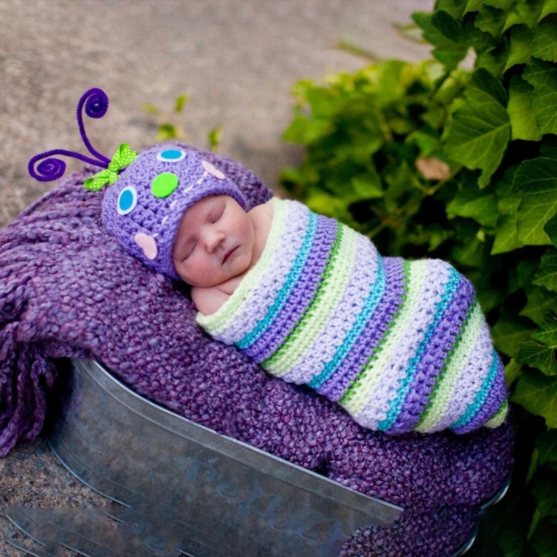 

Baby Photoshoot Props Caterpillar Costume Cartoon Sleeping Sack Hat Newborn Photo Props Photography Clothes Accessories