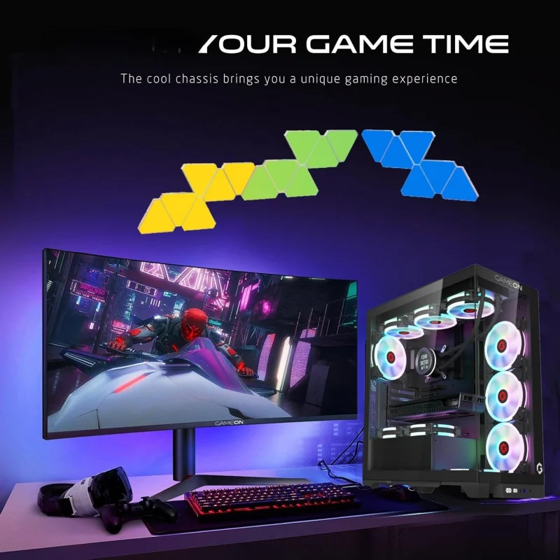 Aotesier Midnight IV Series Mid Tower PC Gaming Case, iluminación ARGB+PWM de 120 mm, vidrio templado, 7 ventiladores de refrigeración RGB preinstalados