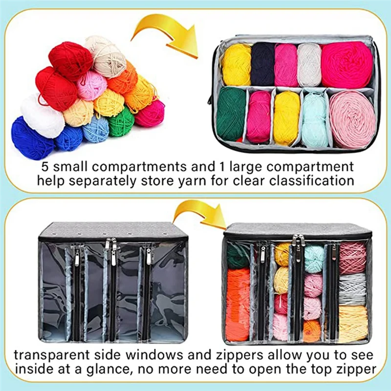 ABRT-حزمة تخزين ذات سعة كبيرة حقيبة تخزين غزل الحياكة مع أشرطة قابلة للتعديل حقيبة حمل من خيوط الكروشيه حقيبة حامل كرة الغزل #6