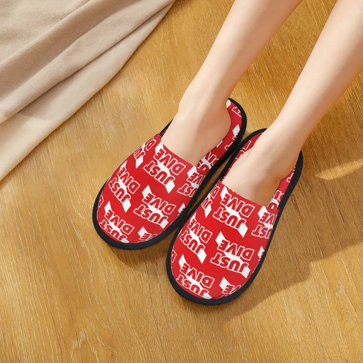 

Custom Just Dive, Scuba Diving Flag Slippers Memory Foam Warm Soft Women House Slipper Bedroom Comfy Shoes
